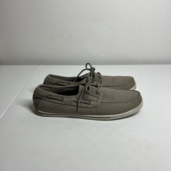 American Eagle Canvas Upper Lace Up Beige Slip On Moccasins Shoes Size 12 - Picture 9 of 10